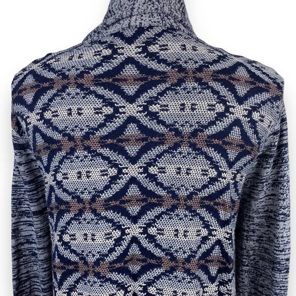 Umgee Sweater Womens Medium Navy Gray Print Waterfall Cardigan Open Front - Picture 8 of 13